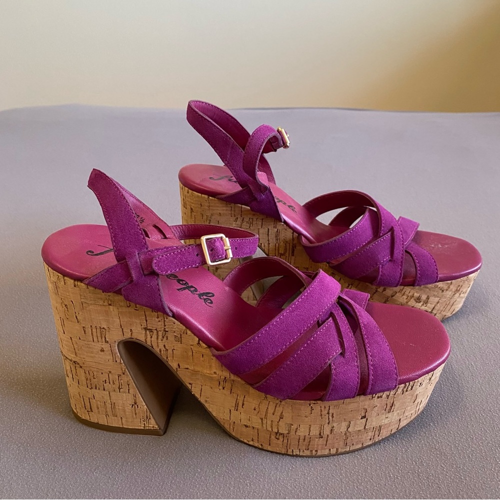 Free people to heels pink magenta block wedge strap sandals 8.5  size 38.5.